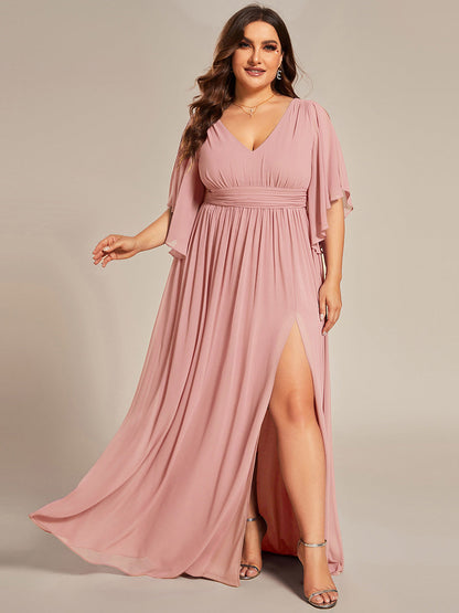 pretty ELYAN|Plus Size Printed Half Sleeve Pleated A-Line Chiffon Wedding Guest Dress