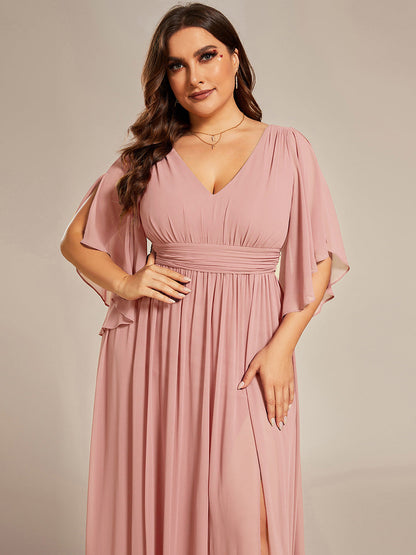 pretty ELYAN|Plus Size Printed Half Sleeve Pleated A-Line Chiffon Wedding Guest Dress