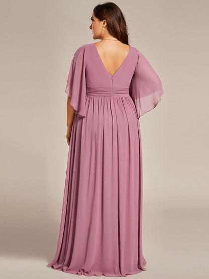 pretty ELYAN|Plus Size Printed Half Sleeve Pleated A-Line Chiffon Wedding Guest Dress