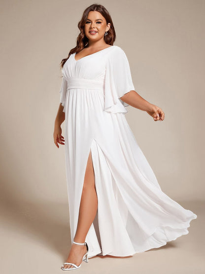 pretty ELYAN|Plus Size Half Sleeve Pleated A-Line V-Neck Chiffon Bridesmaid Dress
