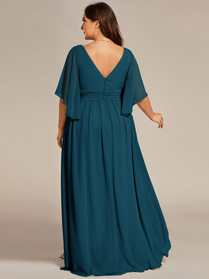 pretty ELYAN|Plus Size Printed Half Sleeve Pleated A-Line Chiffon Wedding Guest Dress