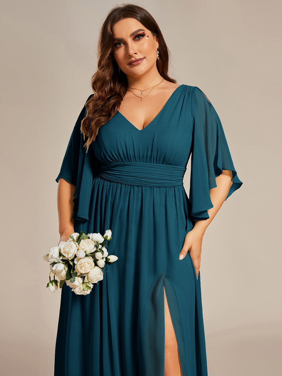 pretty ELYAN|Plus Size Printed Half Sleeve Pleated A-Line Chiffon Wedding Guest Dress