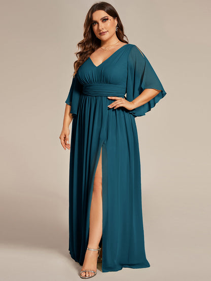pretty ELYAN|Plus Size Half Sleeve Pleated A-Line V-Neck Chiffon Bridesmaid Dress