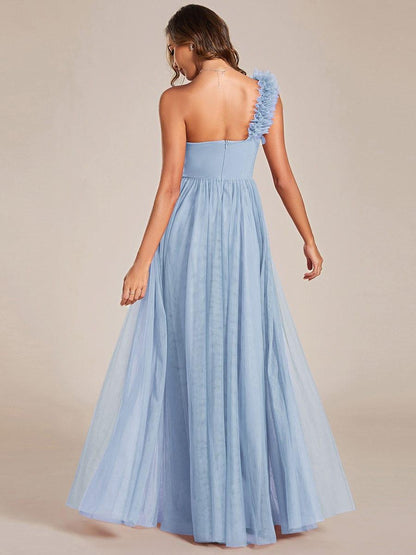 ever CLOE|Sweetheart Neckline One Shoulder with Floral Tulle High Slit Bridesmaid Dress