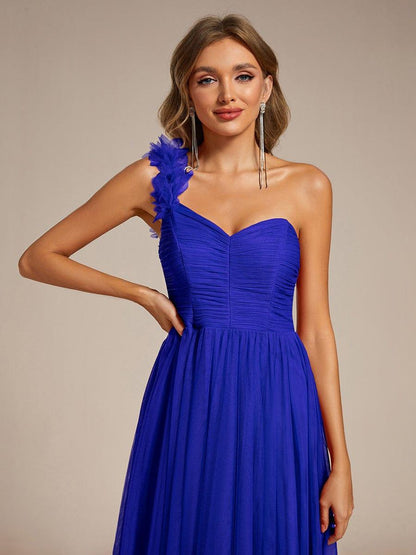 ever CLOE|Sweetheart Neckline One Shoulder with Floral Tulle High Slit Bridesmaid Dress