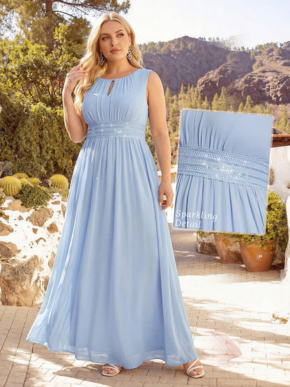 pretty KALIA|Plus Size Hollow Out Sleeveless Empire Waist Chiffon Bridesmaid Dress