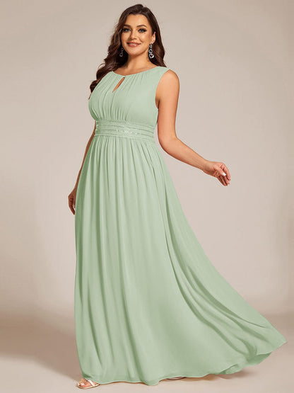 pretty KALIA|Plus Size Hollow Out Sleeveless Empire Waist Chiffon Bridesmaid Dress