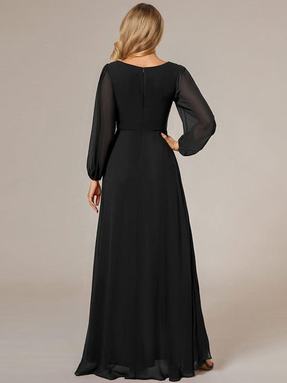 ever GRIFFIN|A-Line Pleated See-Through Long Lantern Midi Chiffon Bridesmaid Dress