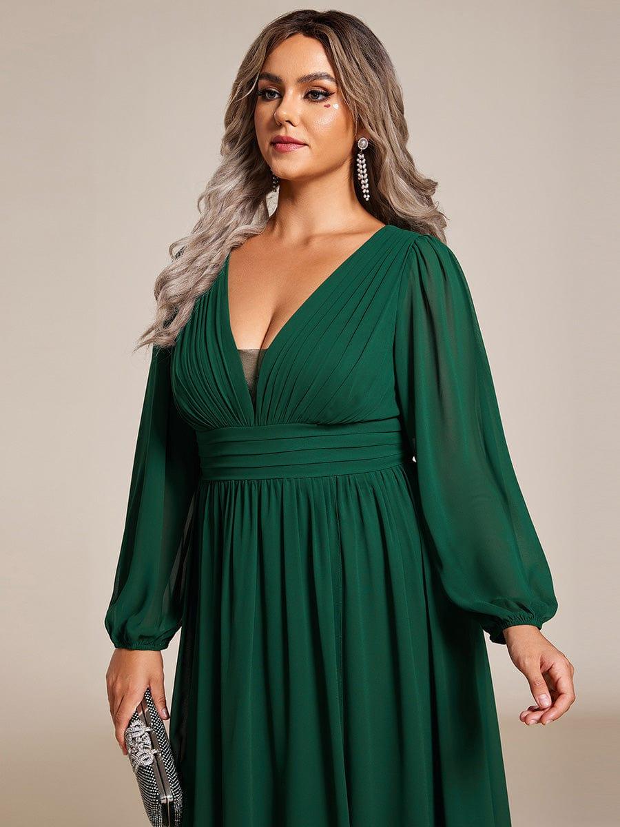 ever GRIFFIN|A-Line Pleated See-Through Long Lantern Midi Chiffon Bridesmaid Dress