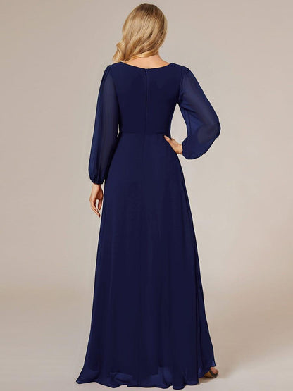 ever GRIFFIN|A-Line Pleated See-Through Long Lantern Midi Chiffon Bridesmaid Dress