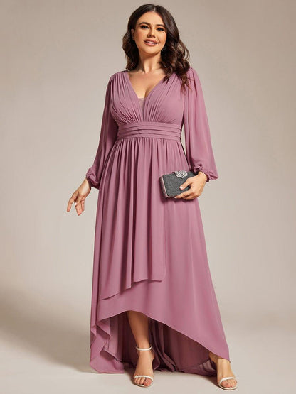 ever GRIFFIN|A-Line Pleated See-Through Long Lantern Midi Chiffon Bridesmaid Dress