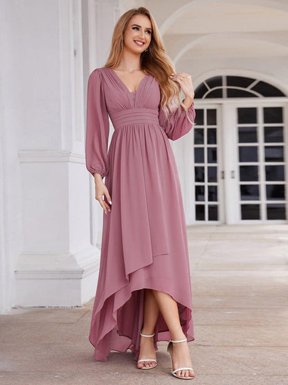 ever GRIFFIN|A-Line Pleated See-Through Long Lantern Midi Chiffon Bridesmaid Dress