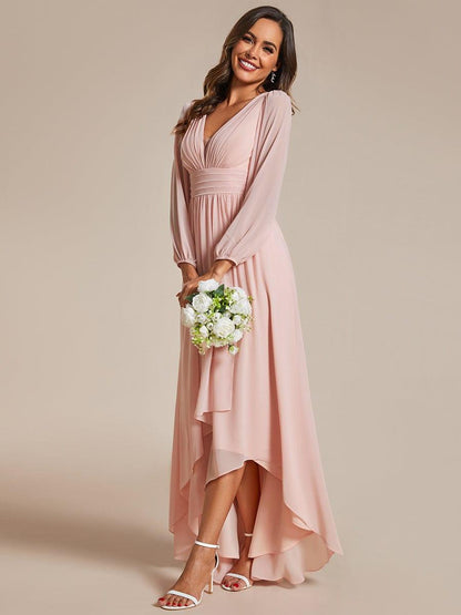 ever GRIFFIN|A-Line Pleated See-Through Long Lantern Midi Chiffon Bridesmaid Dress