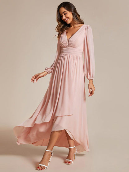 ever GRIFFIN|A-Line Pleated See-Through Long Lantern Midi Chiffon Bridesmaid Dress
