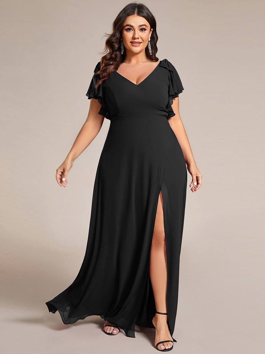 ever ROSY|Short Sleeves with Bowknot High Front Slit A-Line Chiffon Bridesmaid Dress