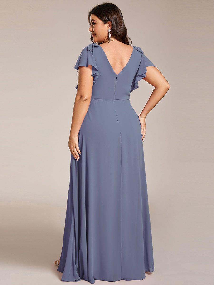 ever ROSY|Short Sleeves with Bowknot High Front Slit A-Line Chiffon Bridesmaid Dress