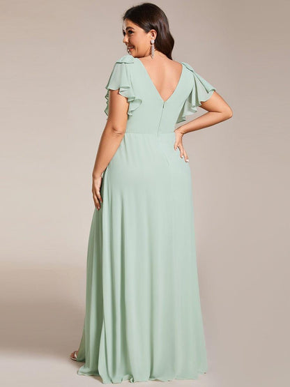 ever ROSY|Short Sleeves with Bowknot High Front Slit A-Line Chiffon Bridesmaid Dress