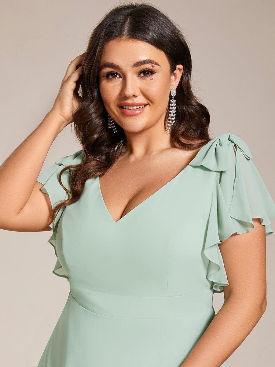 ever ROSY|Short Sleeves with Bowknot High Front Slit A-Line Chiffon Bridesmaid Dress