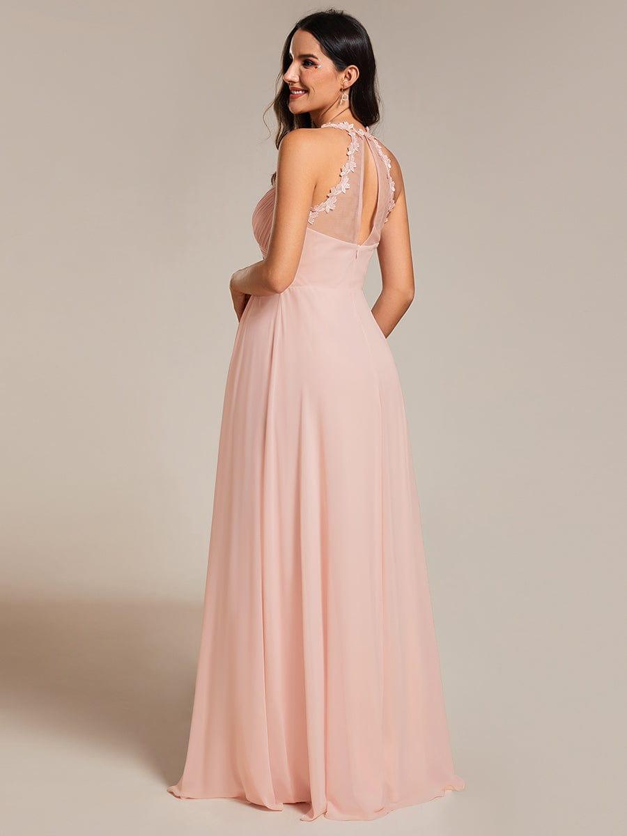 ever WREN|Floral Halter Neck Pleated Backless Bridesmaid Dress in Chiffon