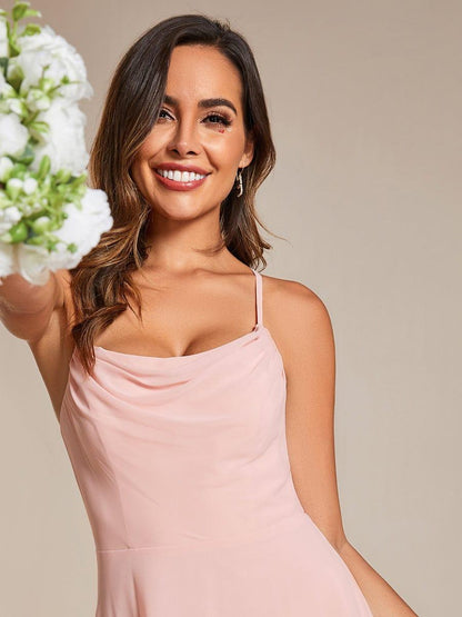 Flowy Back Criss-Cross Swing Collar Sleeveless A-Line Bridesmaid Dress