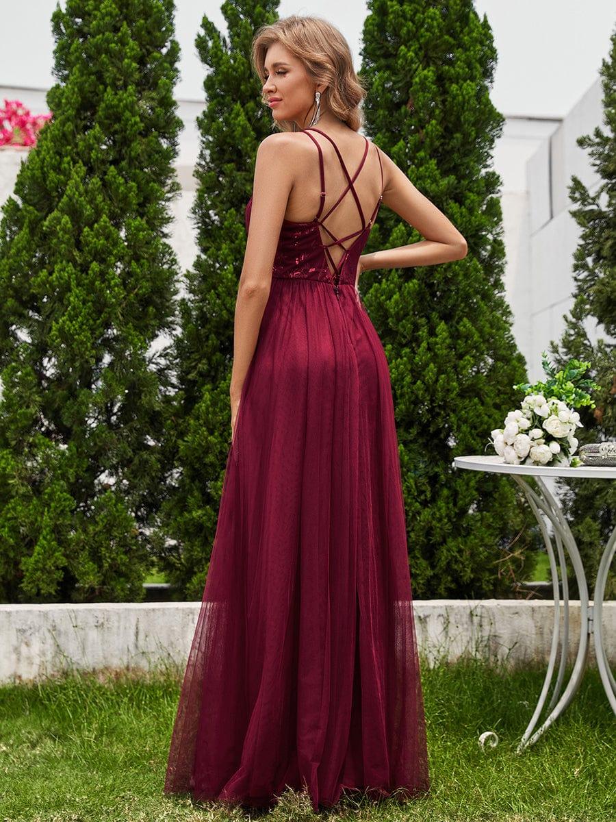 ever LOGAN|Paillette A-Line Tulle Bridesmaid Dress with Cross-Back Straps