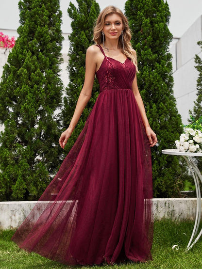 ever LOGAN|Paillette A-Line Tulle Bridesmaid Dress with Cross-Back Straps