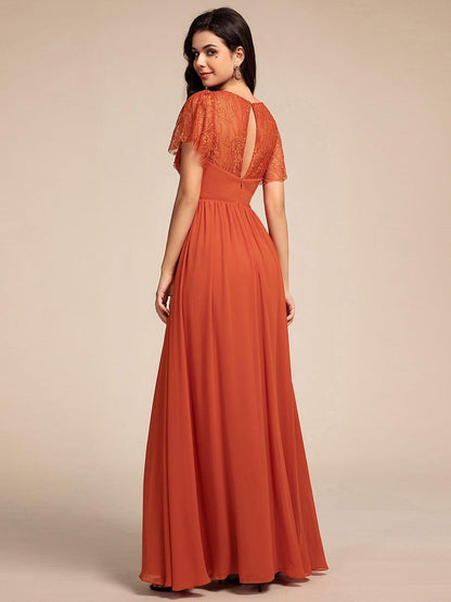 ever ROBYN|Flutter Sleeve Pleated Lace Bodice V-Neck Maxi Bridesmaid Dress