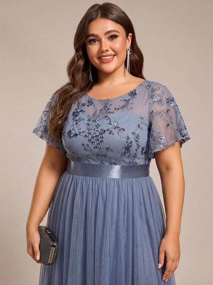 ever MARA|Embellished Tulle Midi Junior Bridesmaid Dress with Sheer Sleeves