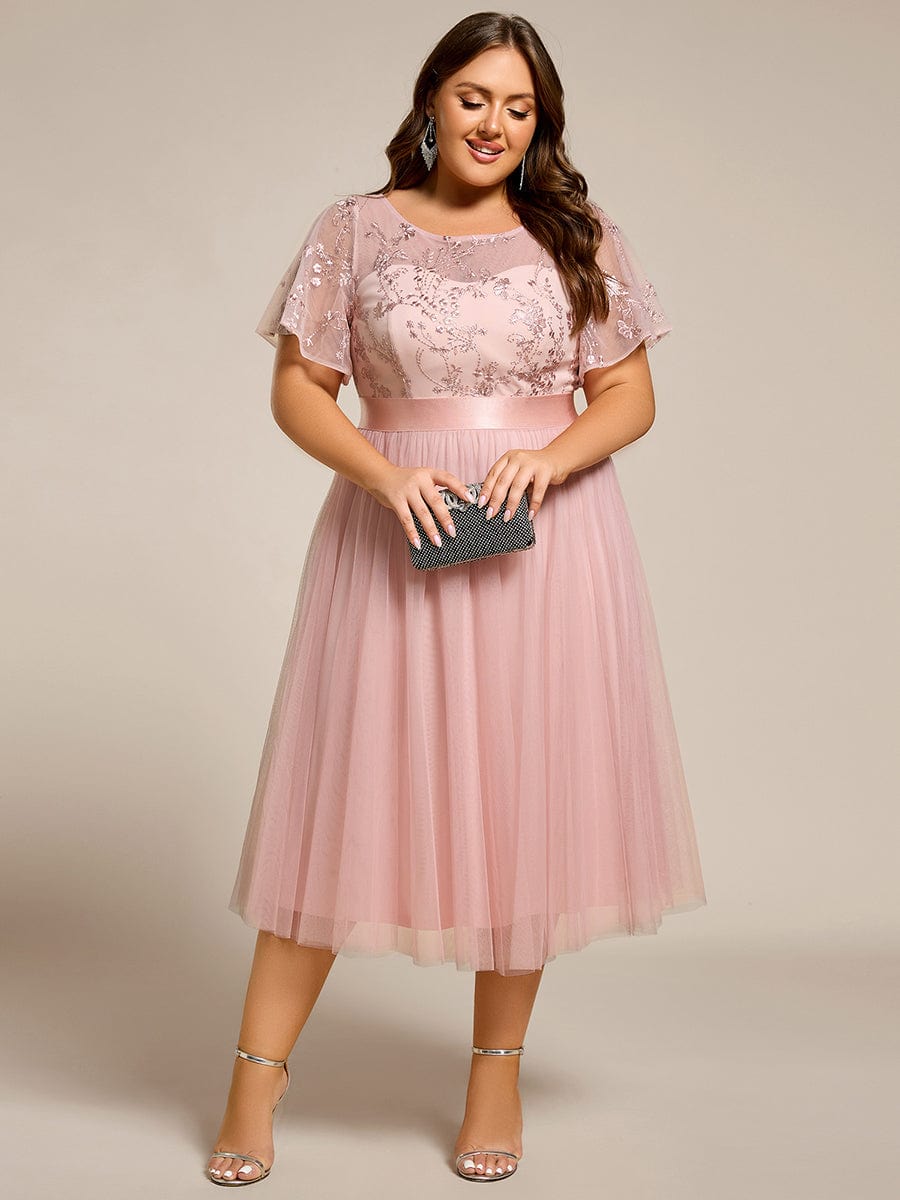 ever MARA|Embellished Tulle Midi Junior Bridesmaid Dress with Sheer Sleeves