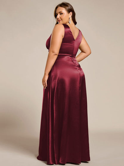ever INDY|V-neck Empire Waist Satin Maxi Bridesmaid Dress with Pockets