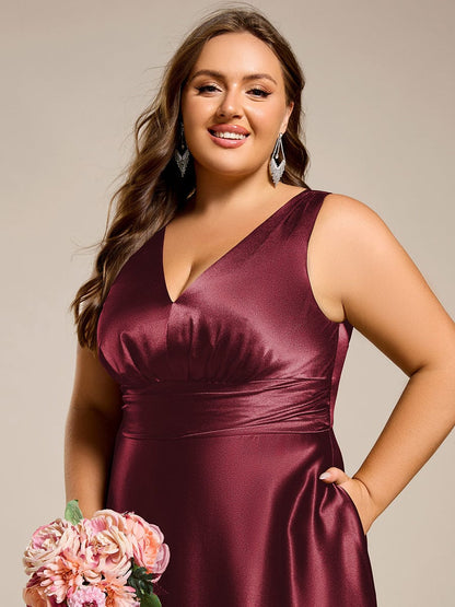 ever INDY|Double V-neck Satin Maxi Formal Dress with Pockets