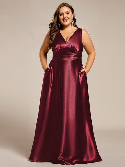 ever INDY|Double V-neck Satin Maxi Formal Dress with Pockets