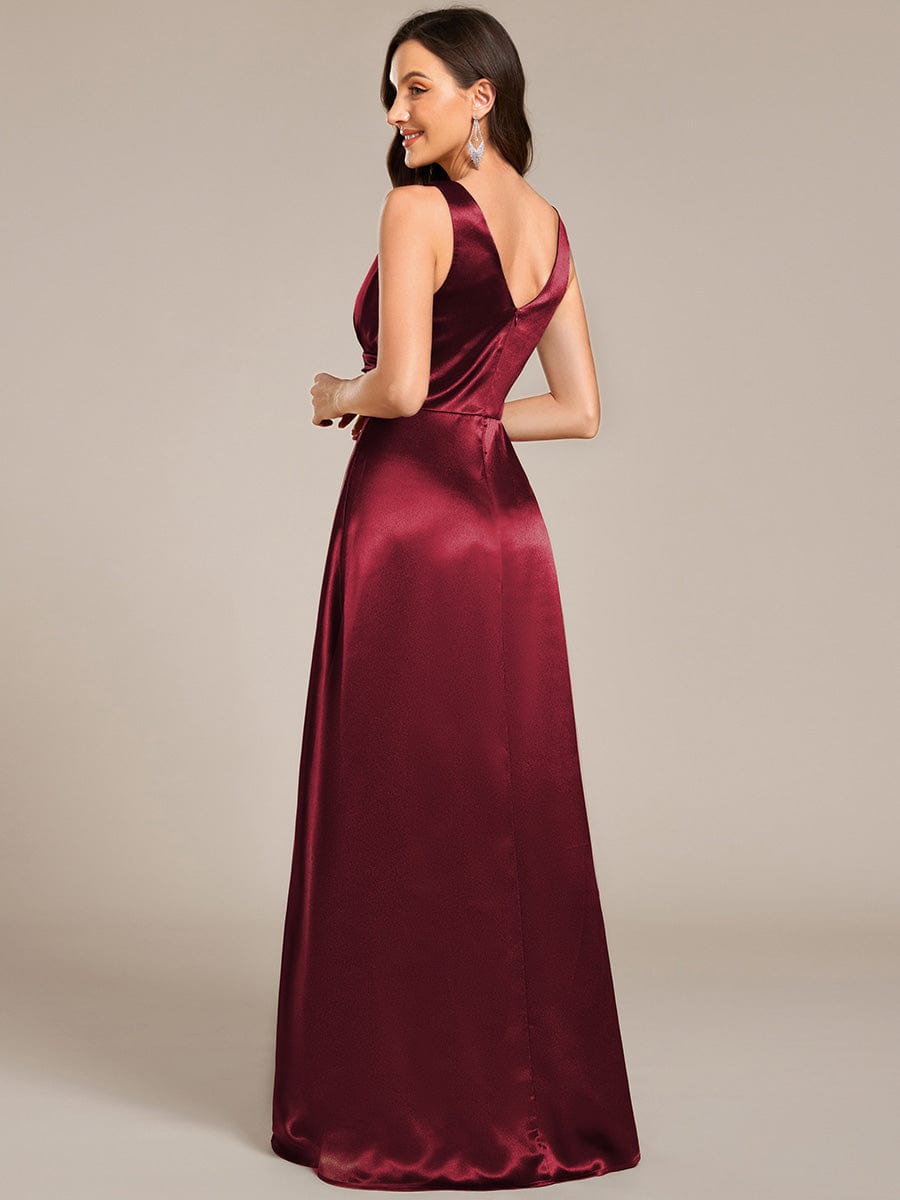 ever INDY|Double V-neck Satin Maxi Formal Dress with Pockets