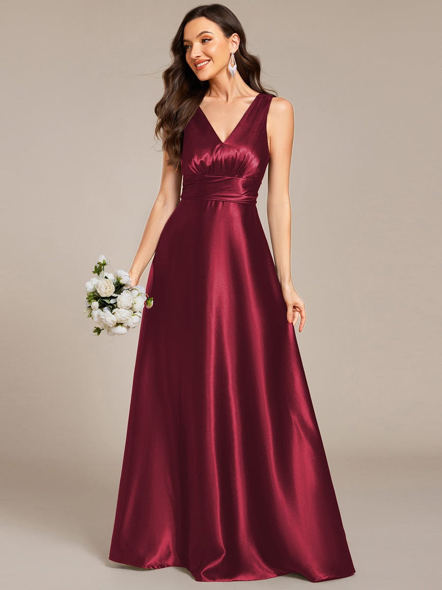 ever INDY|Double V-neck Satin Maxi Formal Dress with Pockets