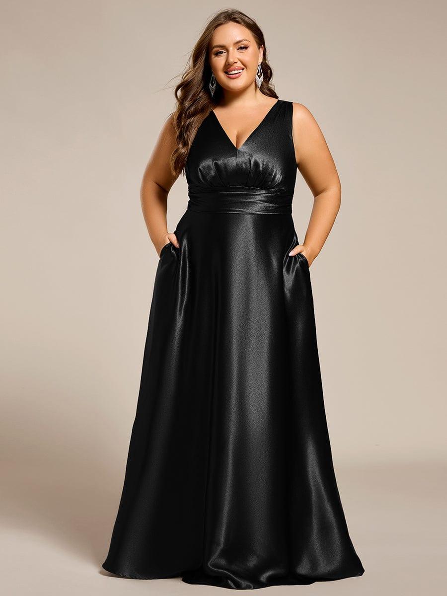 pretty INDY|Plus Size Satin Maxi Formal Dress with Pockets