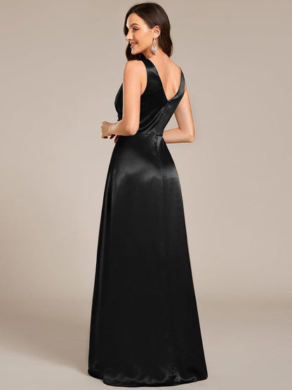 ever INDY|Double V-neck Satin Maxi Formal Dress with Pockets
