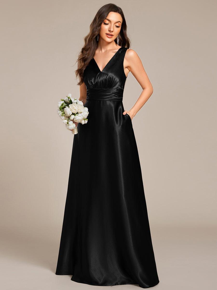 ever INDY|Double V-neck Satin Maxi Formal Dress with Pockets