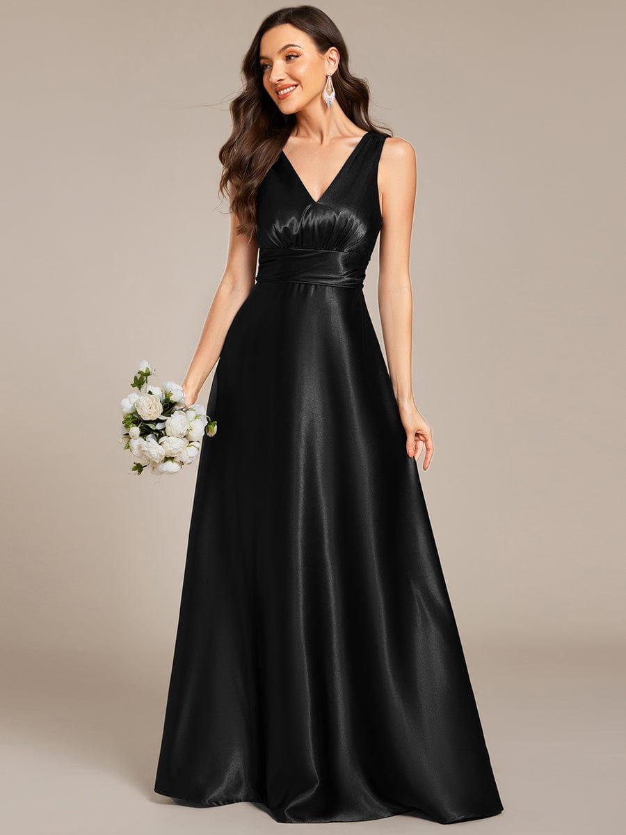 ever INDY|Double V-neck Satin Maxi Formal Dress with Pockets