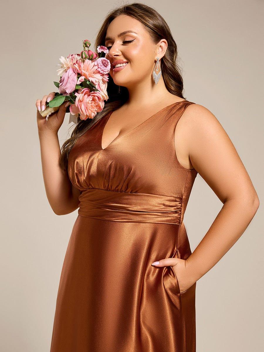 ever INDY|V-neck Empire Waist Satin Maxi Bridesmaid Dress with Pockets