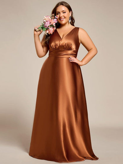 ever INDY|Double V-neck Satin Maxi Formal Dress with Pockets