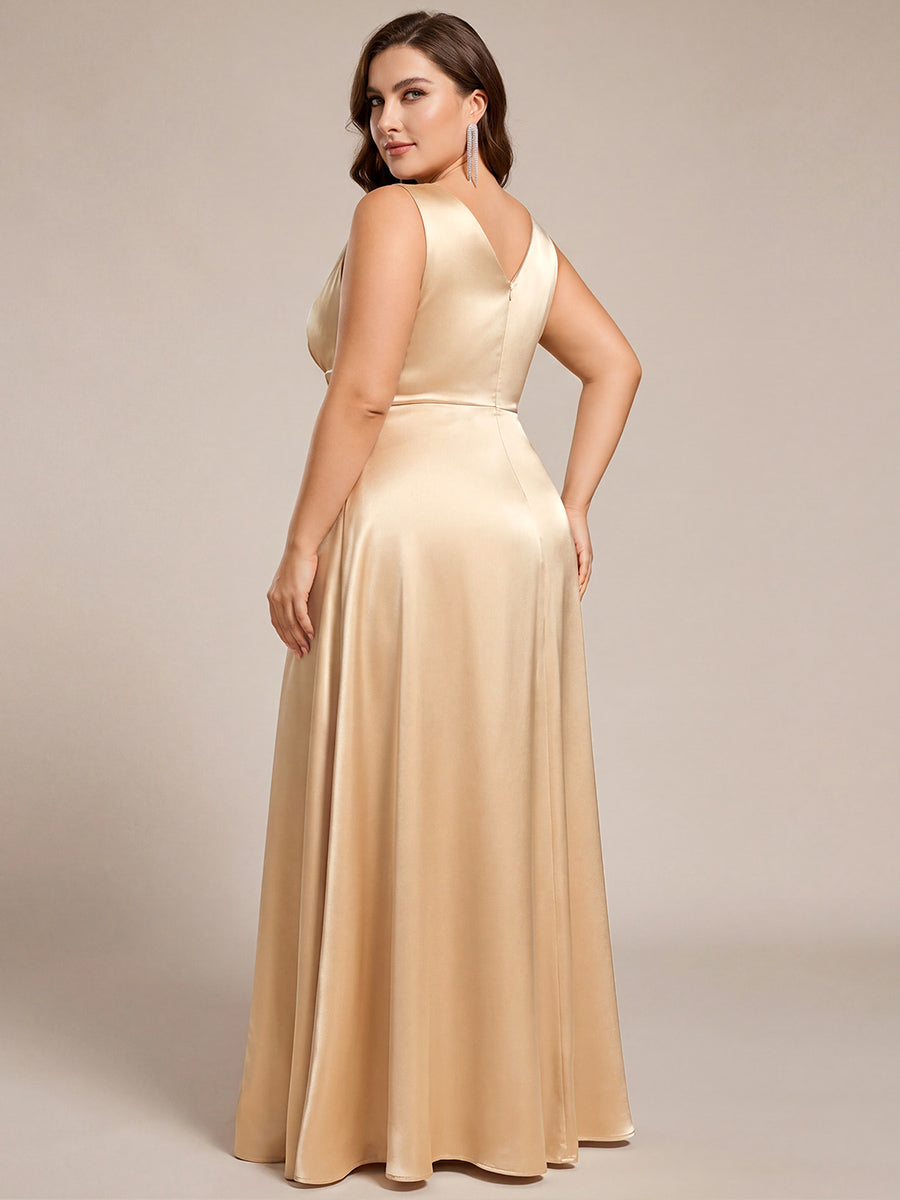 pretty INDY|Plus Size Satin Empire Waist Maxi Bridesmaid Dress with Pockets