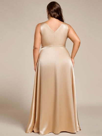 ever INDY|V-neck Empire Waist Satin Maxi Bridesmaid Dress with Pockets
