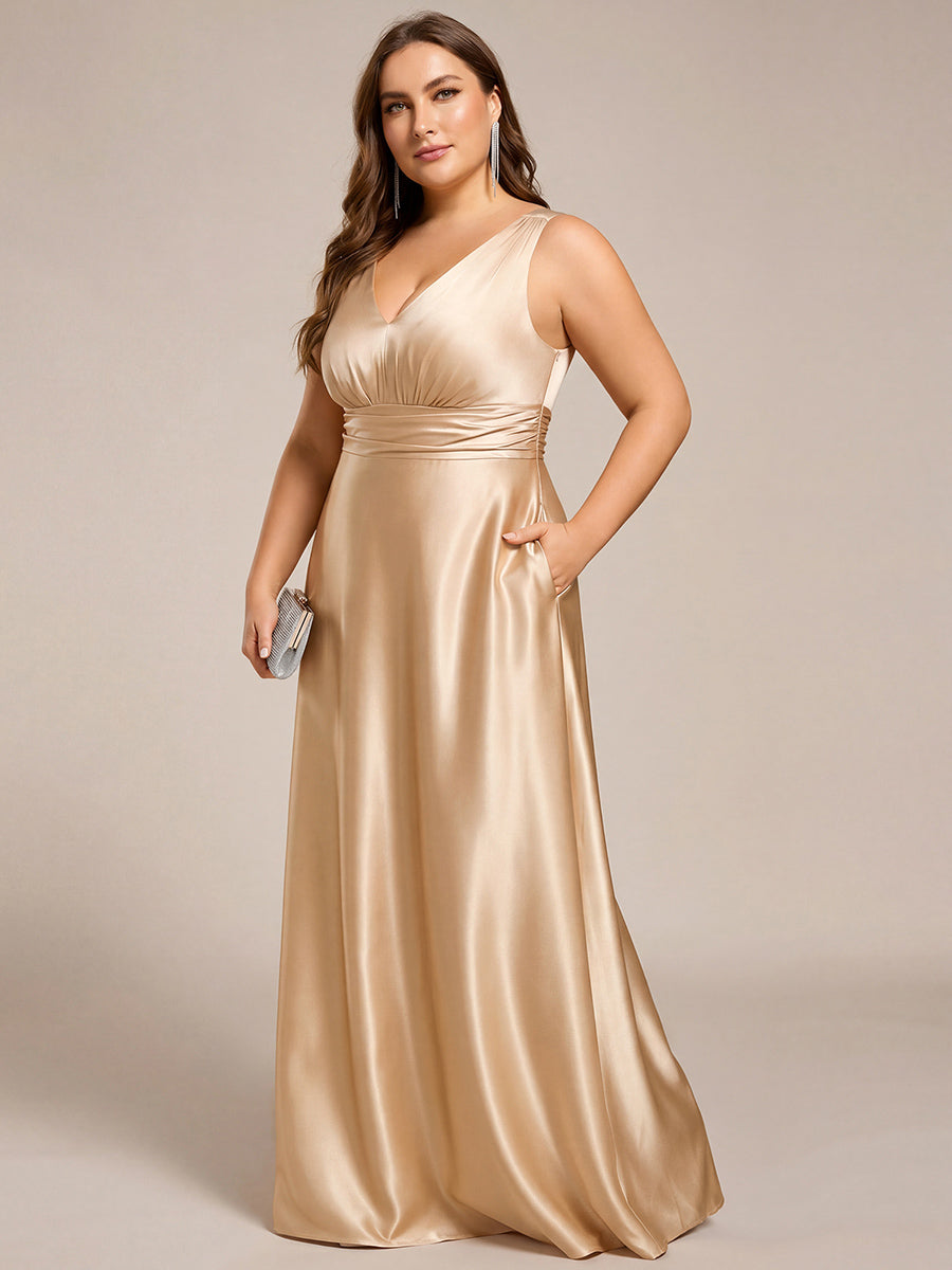 pretty INDY|Plus Size Satin Maxi Formal Dress with Pockets