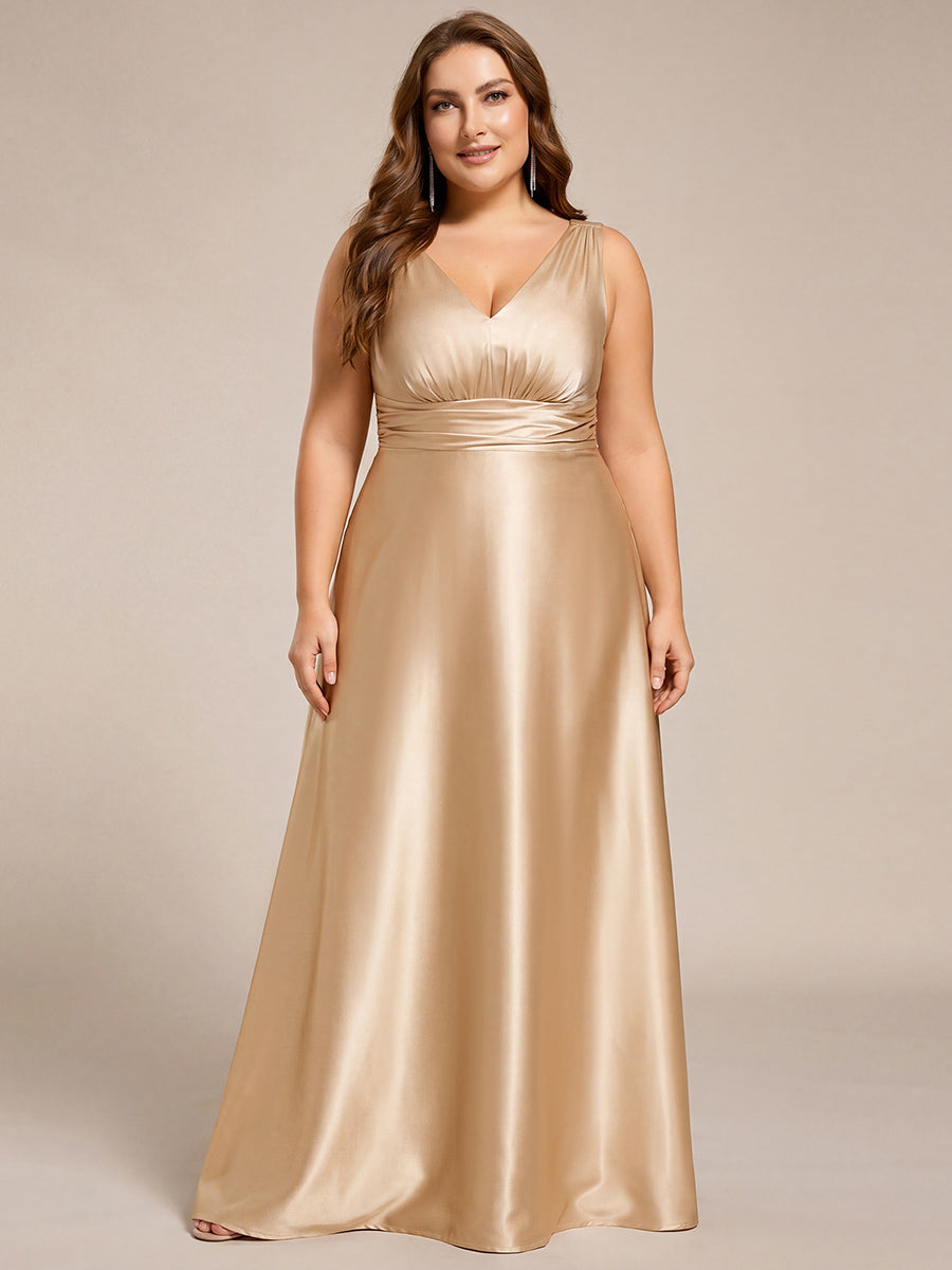 pretty INDY|Plus Size Satin Empire Waist Maxi Bridesmaid Dress with Pockets