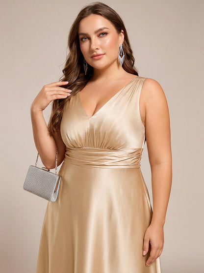 ever INDY|Double V-neck Satin Maxi Formal Dress with Pockets
