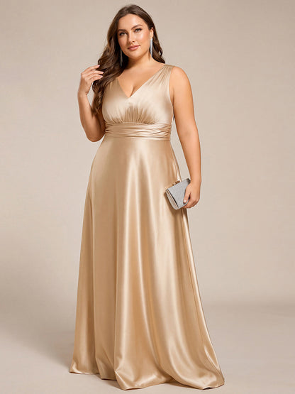 ever INDY|Double V-neck Satin Maxi Formal Dress with Pockets