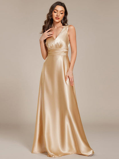 ever INDY|Double V-neck Satin Maxi Formal Dress with Pockets