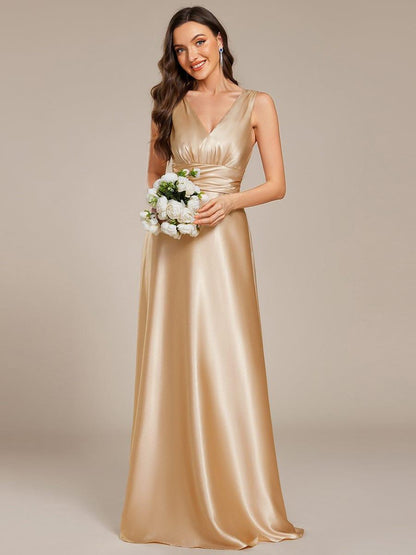 ever INDY|Double V-neck Satin Maxi Formal Dress with Pockets