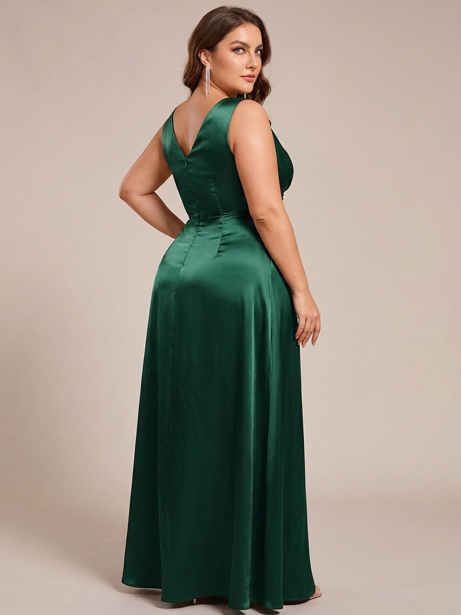 ever INDY|Double V-neck Satin Maxi Formal Dress with Pockets