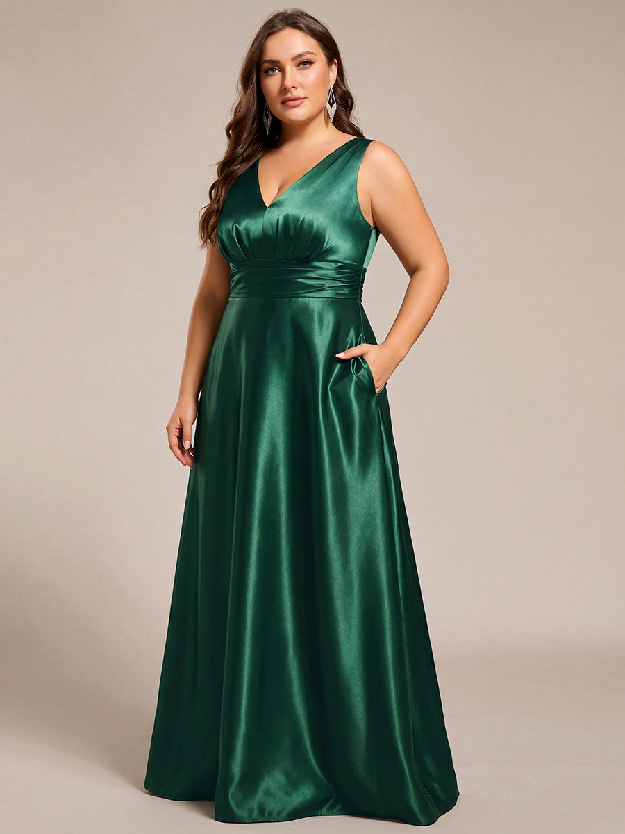 pretty INDY|Plus Size Satin Maxi Formal Dress with Pockets